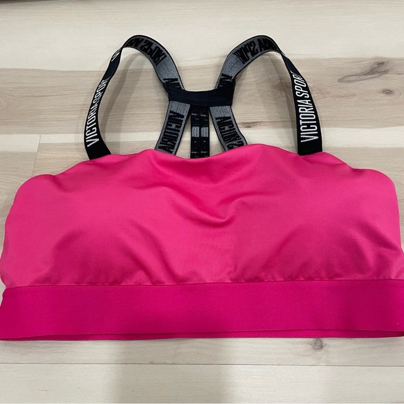EUC Victoria Secret Women's M Sport Bra Hot Pink Black Padded Razorback.Strappy - Picture 2 of 8